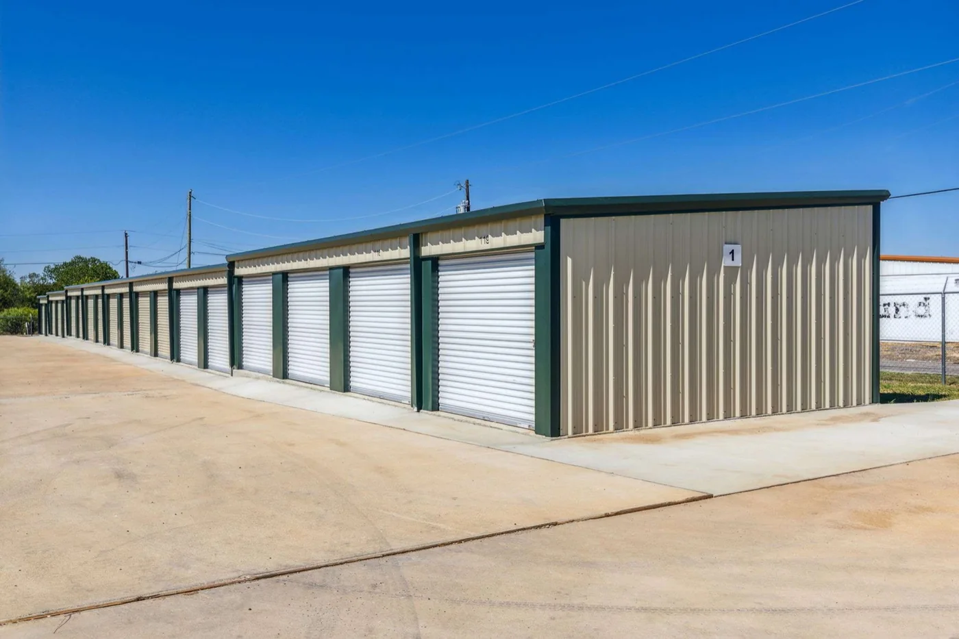 Drive-up storage units with roll-up doors at McCreary Rd