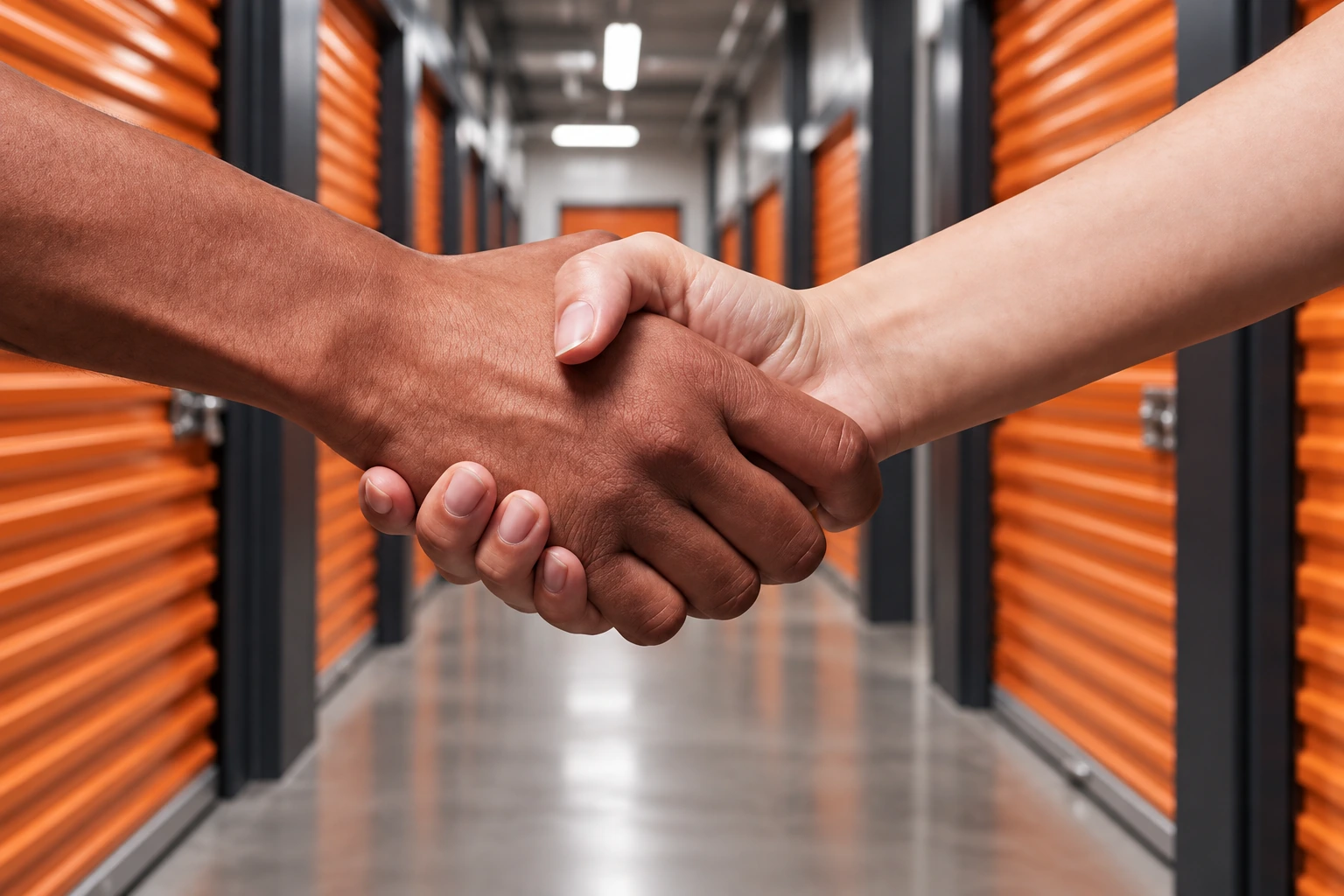 Handshake in a Journey.Storage storage unit hallway