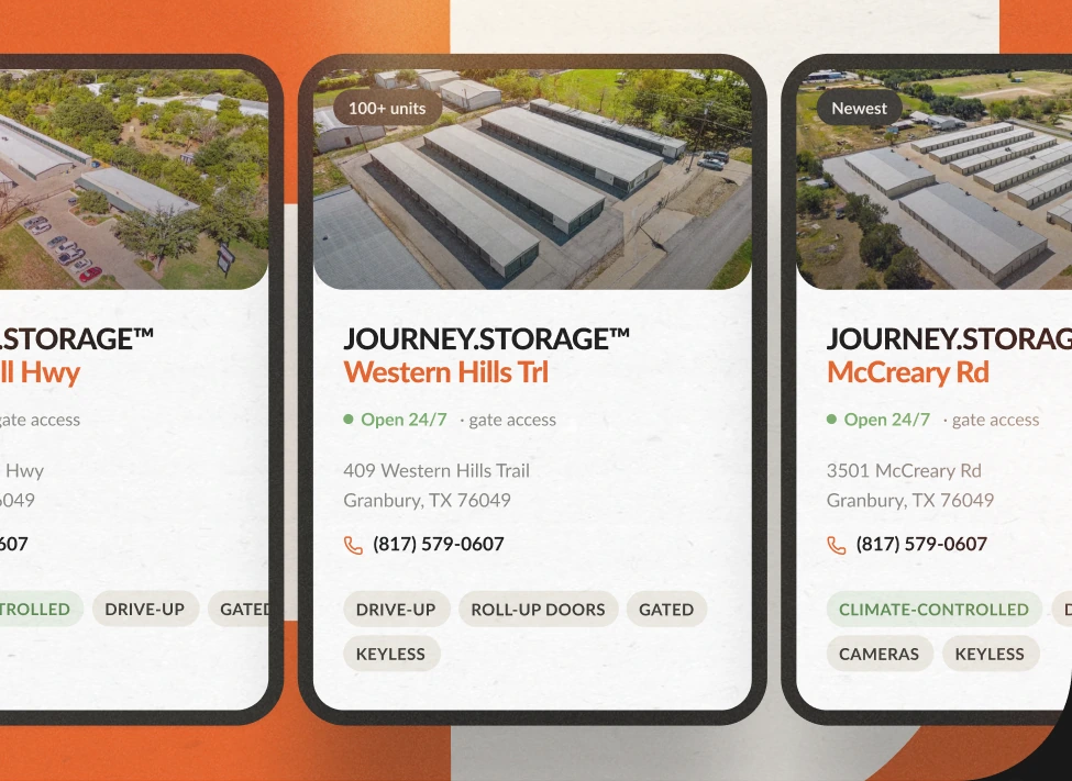 Finding a storage unit near you in the Journey.Storage app