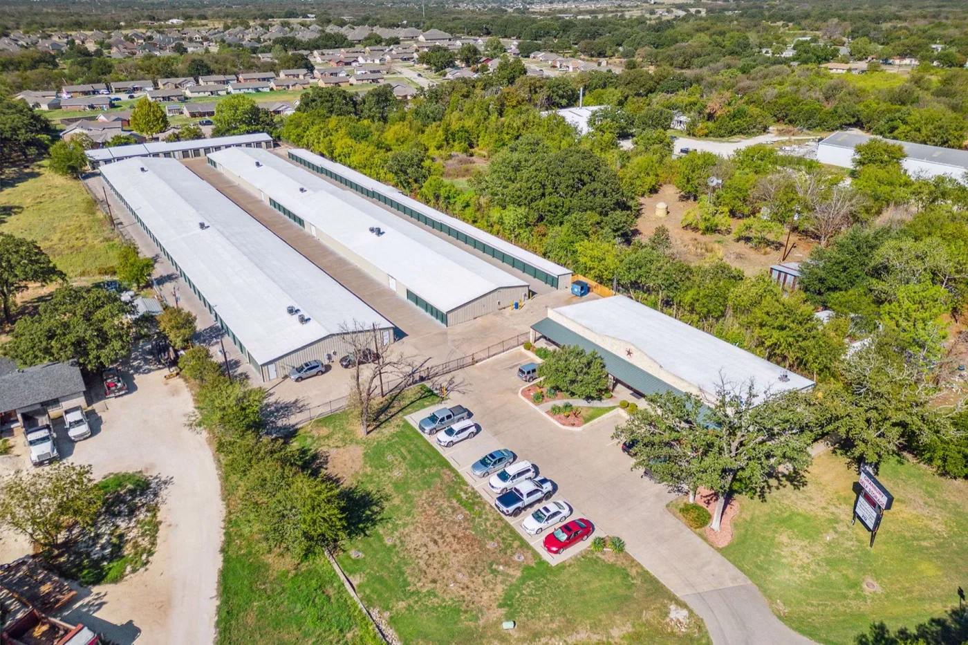 Aerial view of the Temple Hall Hwy storage units, Granbury TX