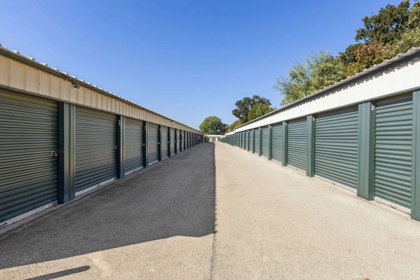 Drive-up storage units with roll-up doors at Temple Hall Hwy