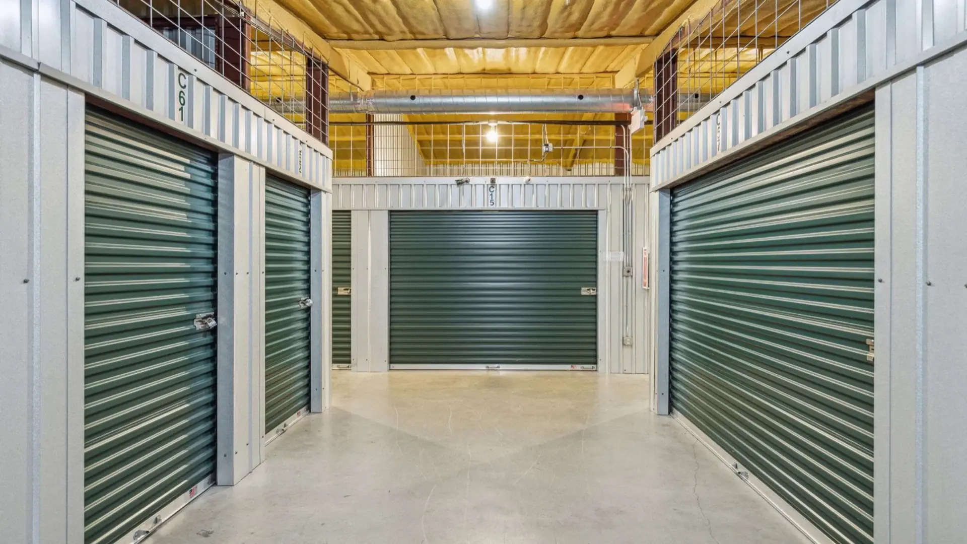 Clean, empty climate-controlled hallway at Journey.Storage Temple Hall Hwy