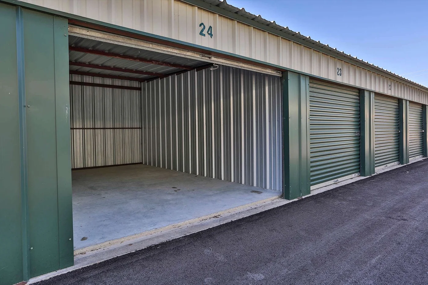 Roll-up door on a drive-up storage unit at Western Hills Trail