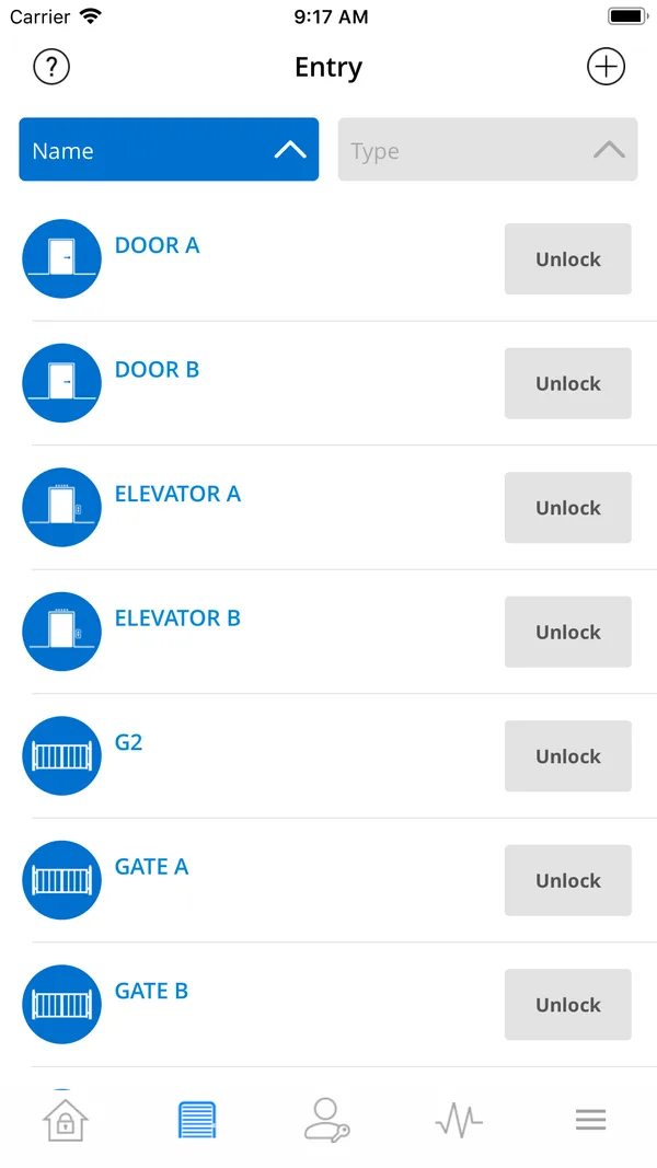 The Entries tab listing your gate and unit